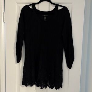 Style & Co. Black Knit Top with Lace Hem
